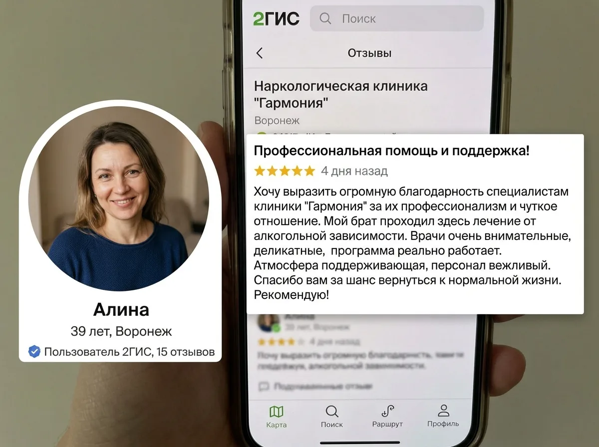 Аватар женщины, Алина, 39 лет, Воронеж, оставила отзыв на 2ГИС о наркологической службе